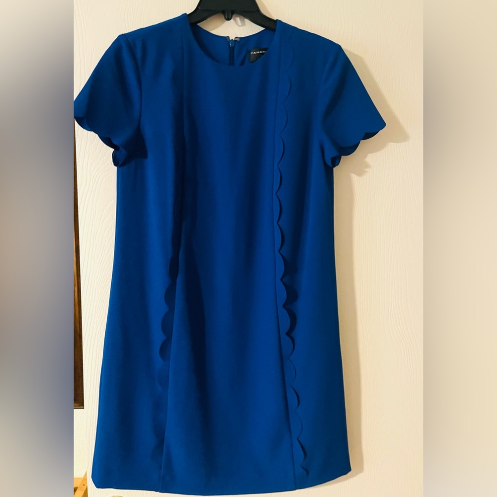 Elegant Tahari Blue Dress with Scalloped Detail from Neiman Marcus/Never worn